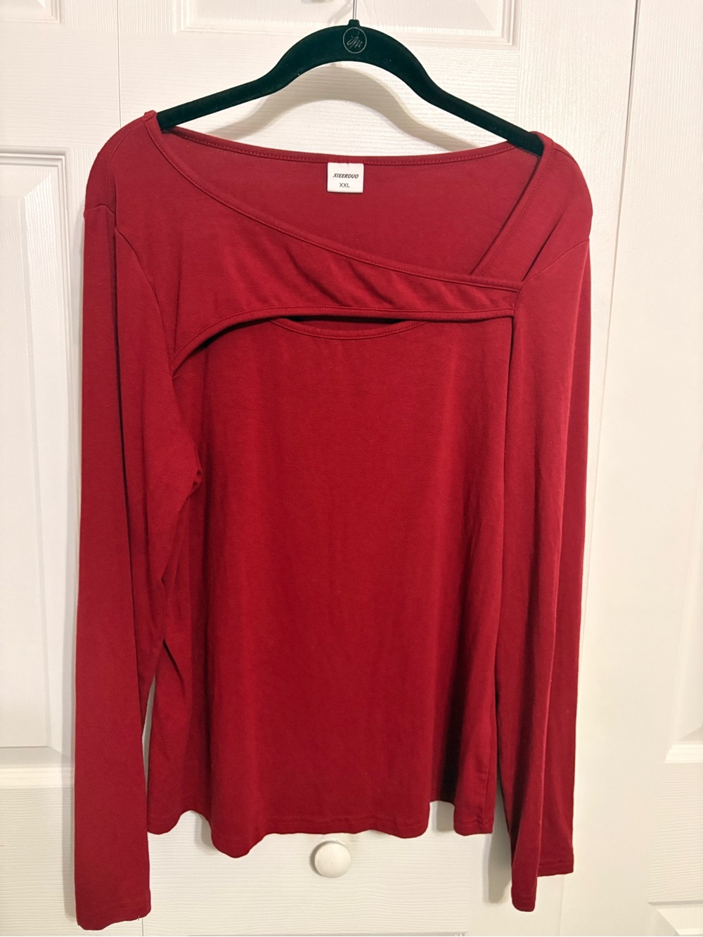 Avenue Deep Red Long-Sleeve Asymmetric Neck Top